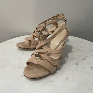 Nine West Strappy Cage Nude Heeled Sandals Sz 6